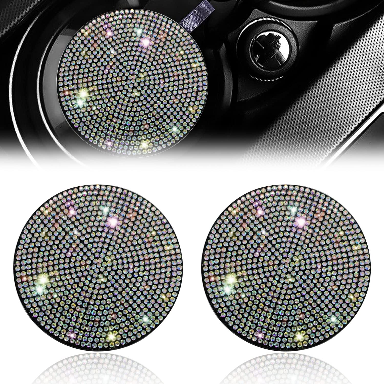 DRERIO 2 Stück Bling Auto Untersetzer Auto Tassenhalter Untersetzer Glitter Auto Untersetzer Tasse Matten 6.9cm Kristall Autozubehör Bling Autozubehör für Damen Mädchen Auto Zuhause Büro (A-B Farbe) DRERIO 2 Stück Bling Auto Untersetzer Auto Tassenhalter Untersetzer Glitter Auto Untersetzer Tasse Matten 6.9cm Kristall Autozubehör Bling Autozubehör für Damen Mädchen Auto Zuhause Büro (A-B Farbe) von DRERIO