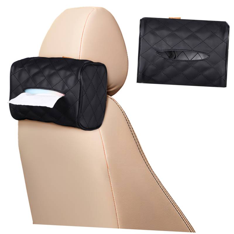 DRESSOOS Auto Sonnenblende Lagerung Fahrbuch Organizer Auto Taschentuchbox Für Kopfstütze Und Sonnenblende Visier Taschentuchhalter Serviettenhalter Organizer Für Autositz Leder Schwarz von DRESSOOS