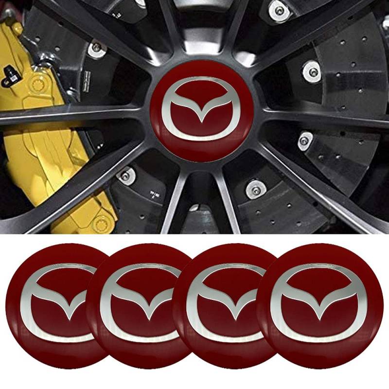 4pcs 56MM 2,2 ' 'Auto-Logo-Aufkleber mit Räderabdeckung mit zentraler Abdeckung ABS-Material (fit Mazda Rot) von DSFG