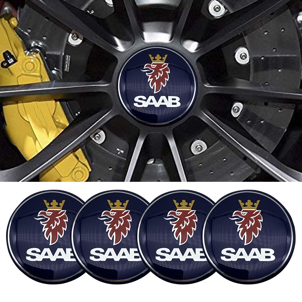 4pcs 56MM 2,2 ' 'Auto-Logo-Aufkleber mit Räderabdeckung mit zentraler Abdeckung ABS-Material (fit SAAB Blau) von DSFG