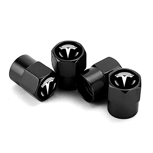 4pcs Auto-Reifen Ventilklappe Auto Reifen Staubstange Deckel mit Kennzeichen Kennzeichen Wasser und Staub Allgemein geeignet für alle Autos (fit Tesla Schwarz) von DSFG