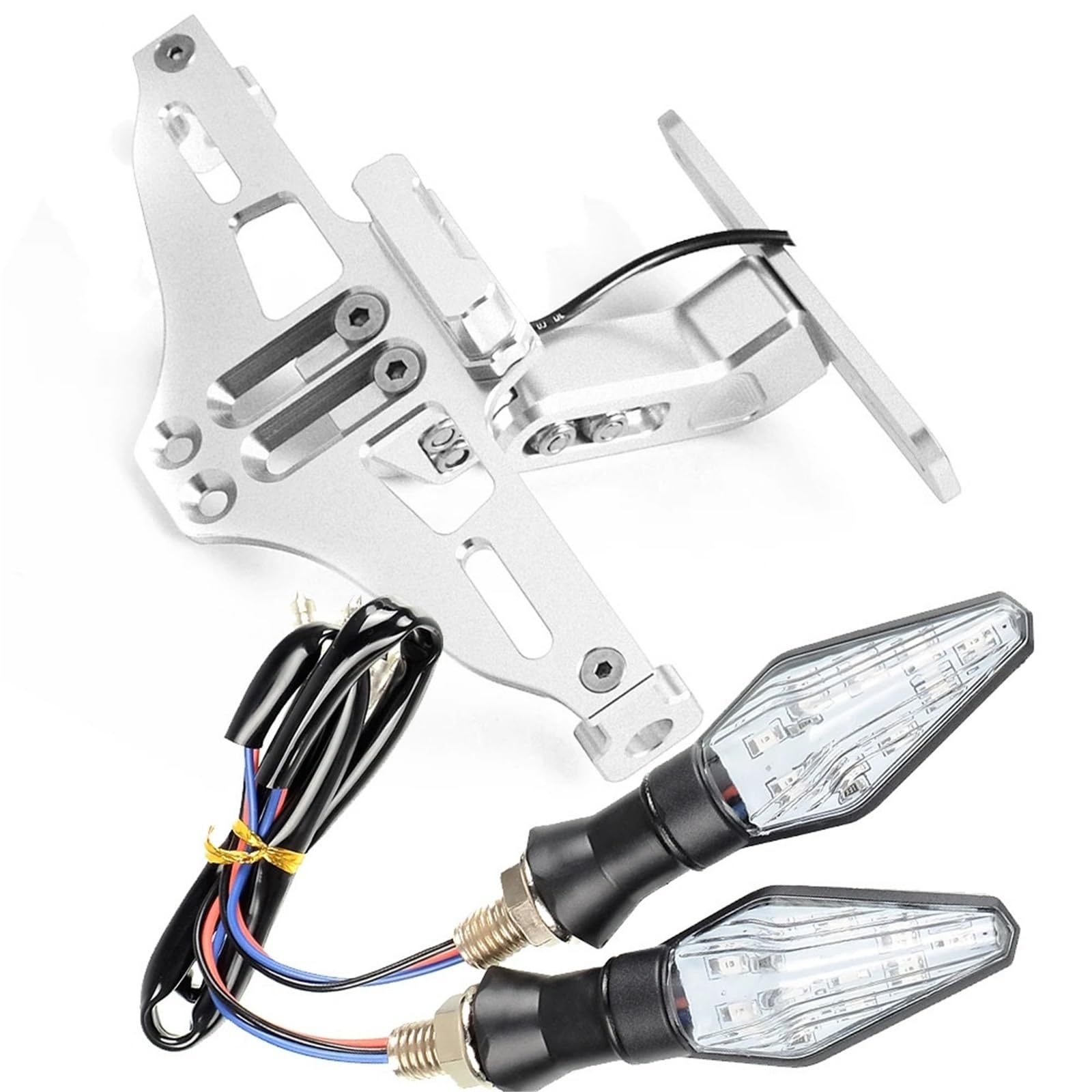 DSWILNV Kennzeichenhalter Motorrad Kompatibel Mit Z250 Für Z250SL Für Z300 Für Z750 Für Z800 Für Z1000 Motorrad-Kennzeichenhalterung Hinten Mit Licht(Silver) von DSWILNV