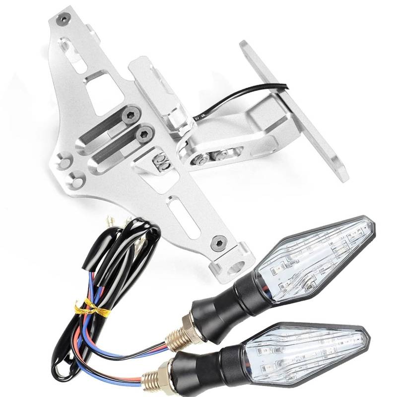 DSWILNV Kennzeichenhalter Motorrad Kompatibel Mit Z250 Für Z250SL Für Z300 Für Z750 Für Z800 Für Z1000 Motorrad-Kennzeichenhalterung Hinten Mit Licht(Silver) von DSWILNV