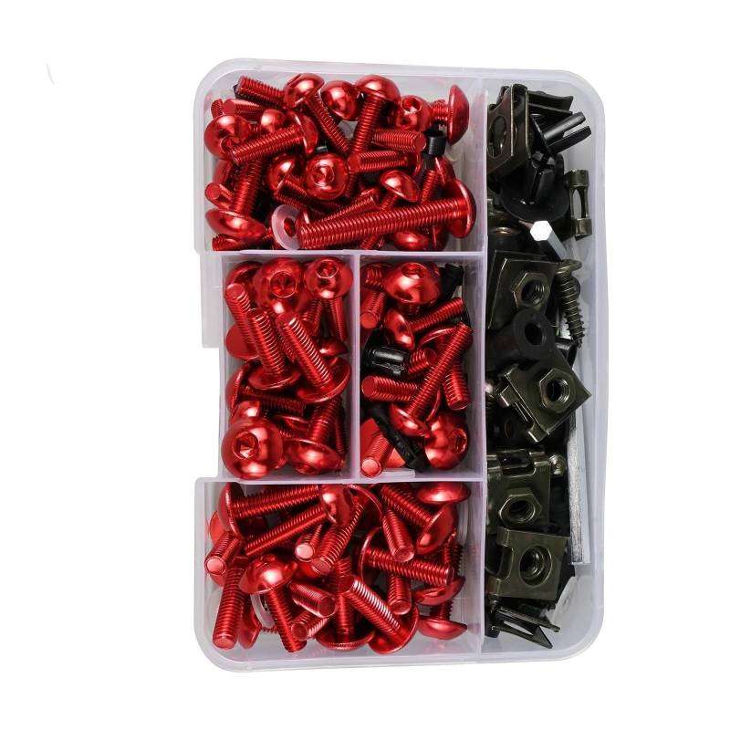 DSWILNV Motorrad Schrauben Für CBR954RR 2002 2003 Für NC700S 2013 Für NC700X 2012-2014 Motorrad Batterie Terminal Schrauben Körper Schraube Mutter Verkleidung Für Bolzen Kit 177 Stücke(Red) von DSWILNV