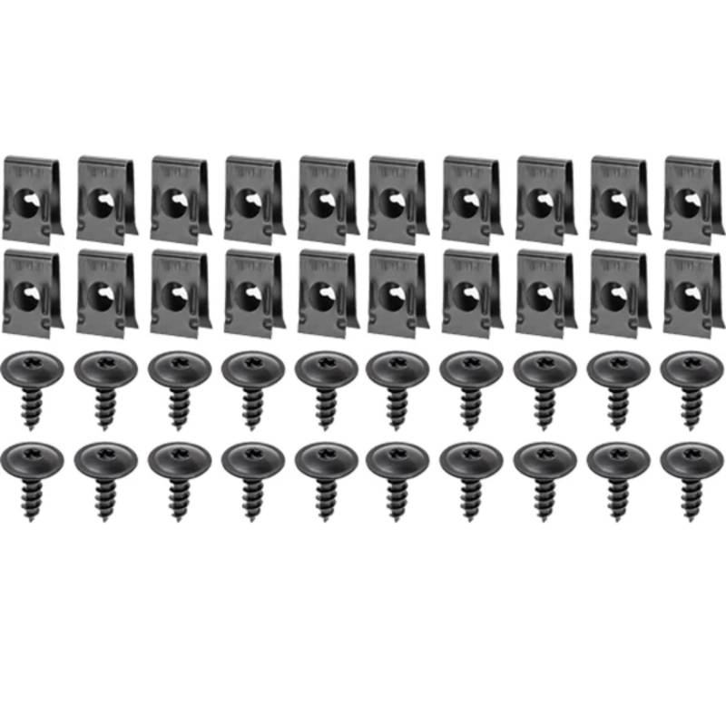DSWILNV Motorrad Schrauben General Parts Auto Motorräder Metallschraube Gewindeschneidverschluss Clip Auto U-Typ Clip Mit Schraube Anti-Rost-Schutz Clip Schraube Schnalle Eisenblech(Black 40x) von DSWILNV