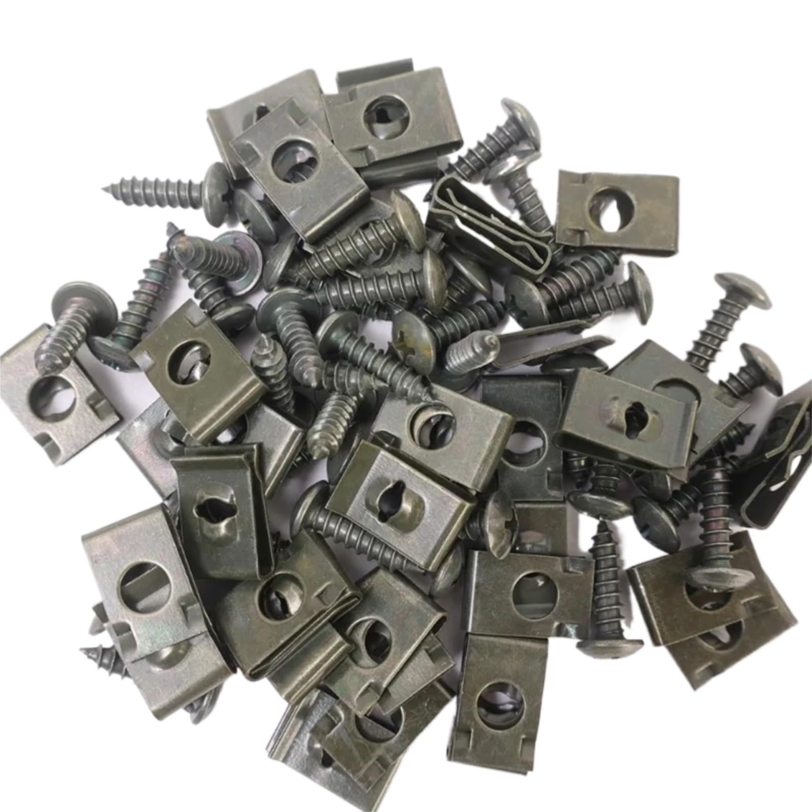 DSWILNV Motorrad Schrauben General Parts Selbstschneidende Schraube Und U-förmiger Clip-Befestigungssatz Für Auto Motorrad Rostschutz Befestigungselemente, Clips Schrauben Schnalle Eisenbleche(20x) von DSWILNV