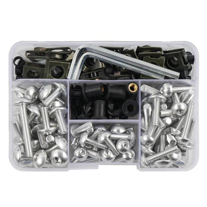 DSWILNV Motorrad Schrauben Kompatibel Mit Für Ninja M6 M5 Allgemeine Teile Motorradschrauben Schrauben Muttern 190-teiliges Motorrad-Karosserieschrauben-Verkleidungsschrauben-Kit(Silver) von DSWILNV