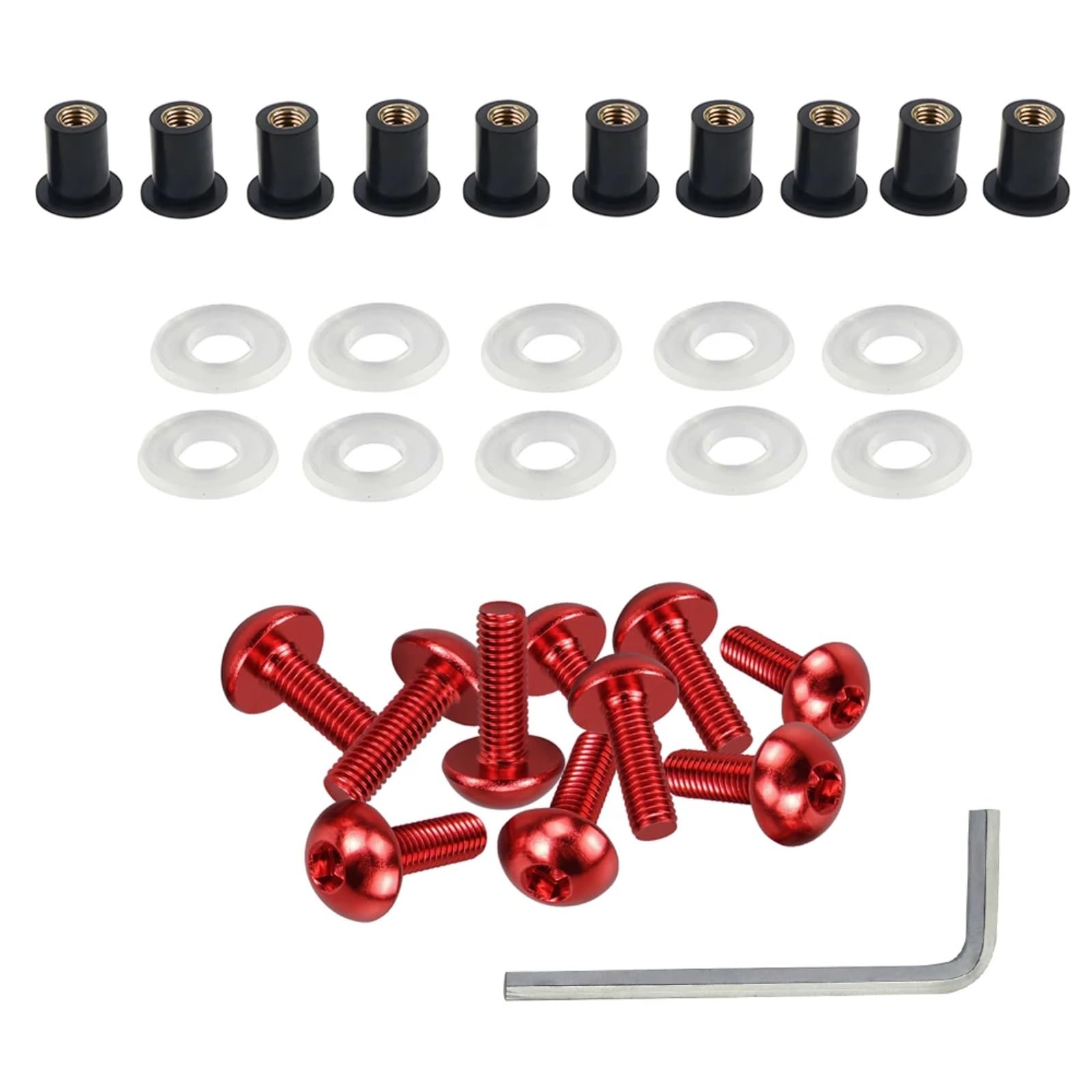 DSWILNV Motorrad Schrauben Kompatibel Mit M5 Allgemeine Teile Motorrad-Universalverkleidung Für Schraubensätze Für Bolzen Motorradverkleidungs-Motorhauben-Montageschrauben 5 Mm(Red) von DSWILNV