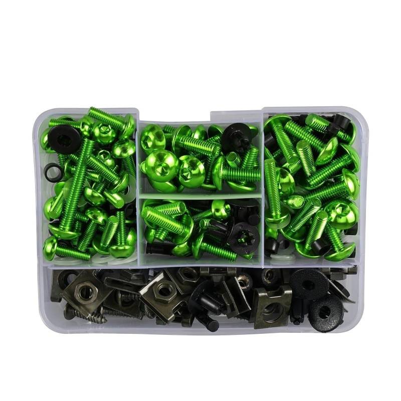 DSWILNV Motorrad Schrauben Kompatibel Mit M5 M6 Allgemeine Teile Motorradschrauben Motorhauben Motorradkörper Schraubenmutter Verkleidung Für Bolzensatz 177-tlg(Green) von DSWILNV