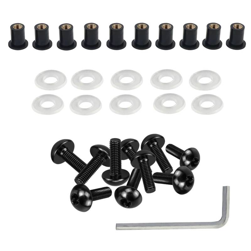 DSWILNV Motorrad Schrauben Kompatibel Mit Suzuki Für Motorradverkleidung Für Bolzen-Sortiment-Kit Für M5 5 Mm 10 Stück Motorrad-Windschutzscheiben-Wellnuts-Schraube(Black) von DSWILNV