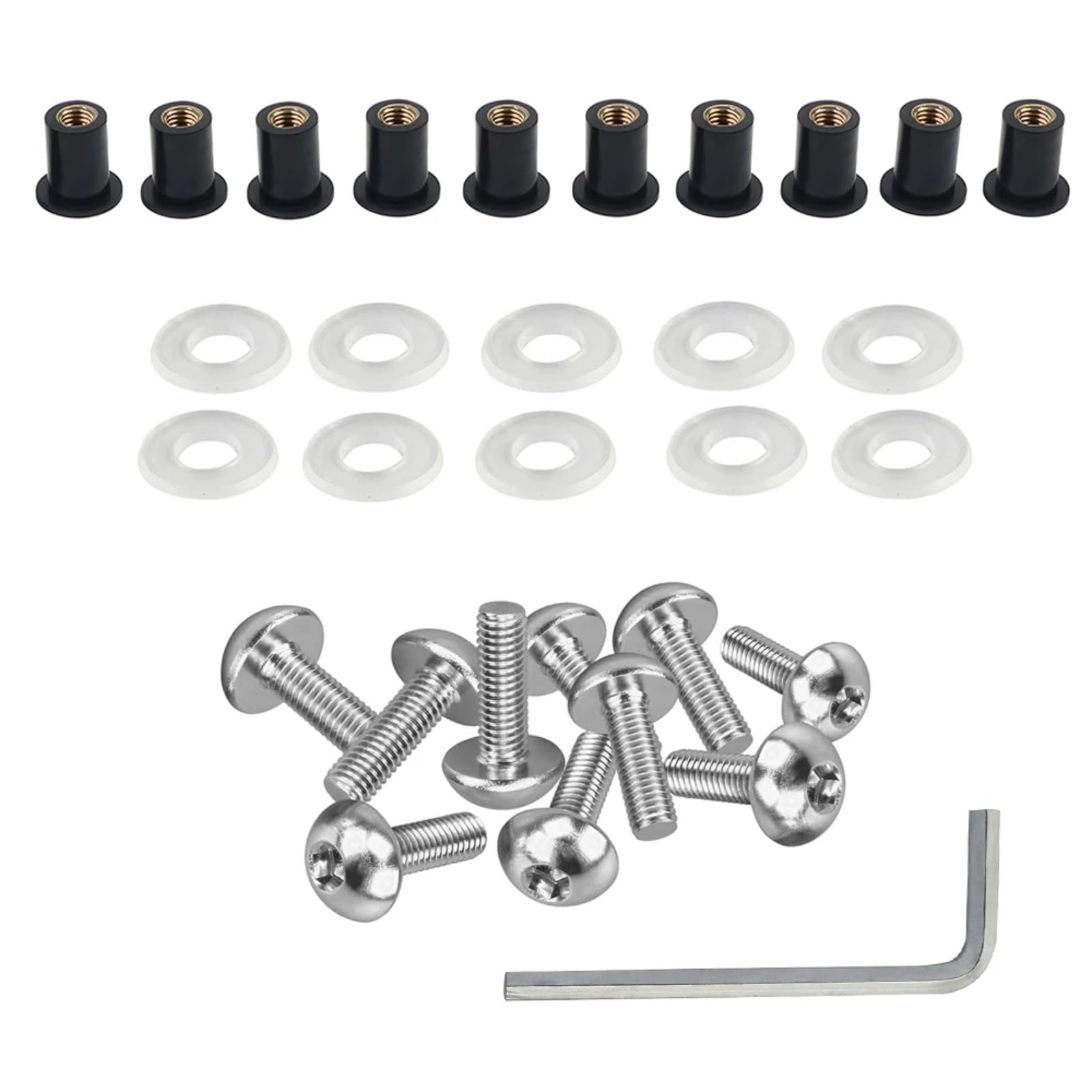 DSWILNV Motorrad Schrauben Kompatibel Mit Suzuki Für Motorradverkleidung Für Bolzen-Sortiment-Kit Für M5 5 Mm 10 Stück Motorrad-Windschutzscheiben-Wellnuts-Schraube(Silver) von DSWILNV