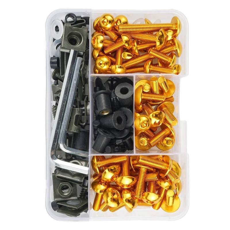 DSWILNV Motorrad Schrauben Kompatibel Mit Yamaha M5 M6 General Parts Motorrad-Verkleidungsset Motorrad-Karosserieschrauben Verkleidungsschrauben-Set 190 Stück 6 Mm, 5 Mm(Yellow) von DSWILNV