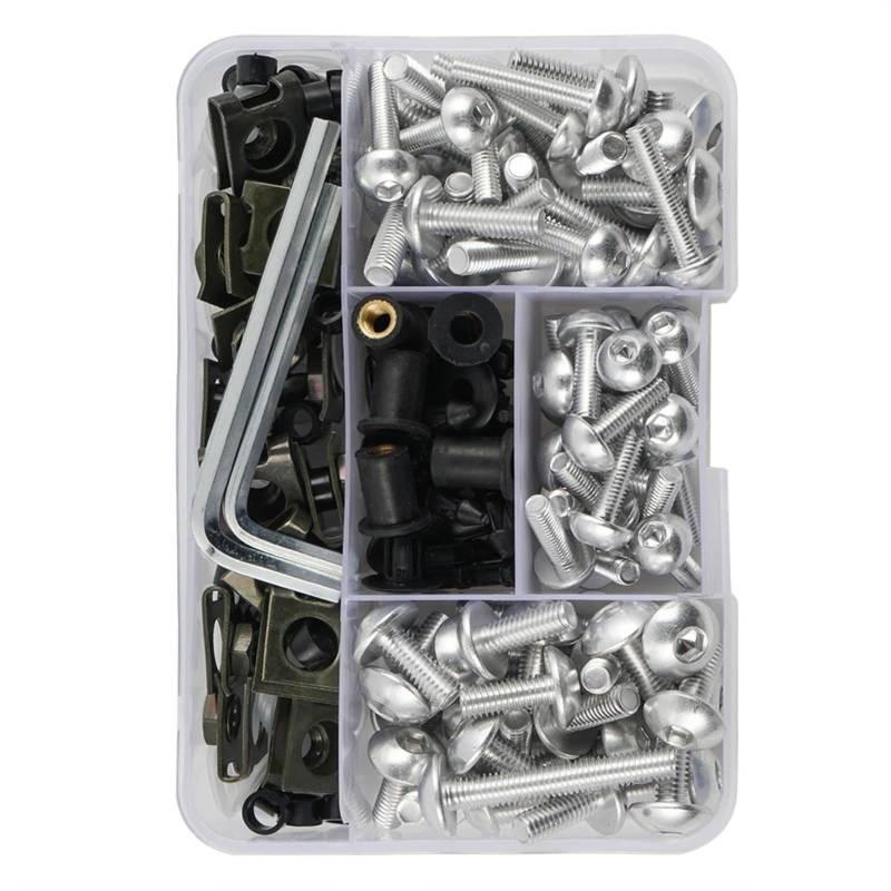 Motorrad Schrauben Kompatibel Mit Suzuki M5 M6 Allgemeine Teile Motorradschrauben Schrauben Muttern Automobilteile Motorrad-Karosserieschrauben Verkleidungsschrauben-Kit 190 Stück 6 Mm 5 Mm(Silver) von DSWILNV