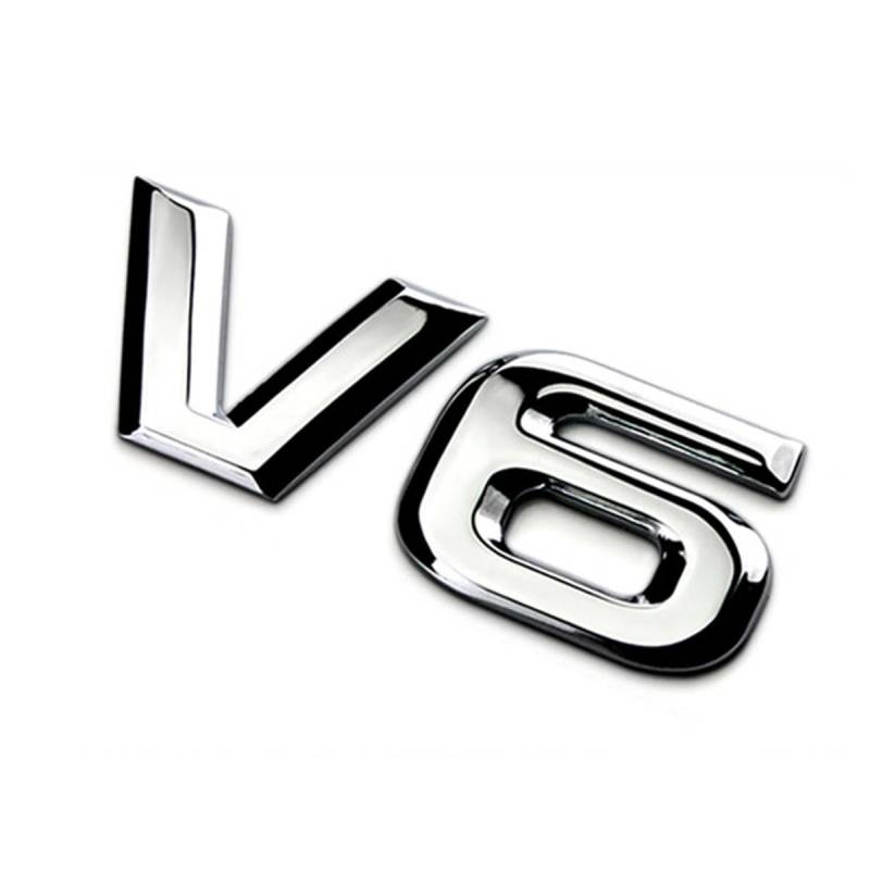 DSYCAR 3D Metall Auto Dekoration Metall Adhesive V6 LKW Auto Abzeichen Emblem Aufkleber für Universal Cars Moto Bike Auto Styling Dekorative Zubehör (V6-Silber) von Dsycar