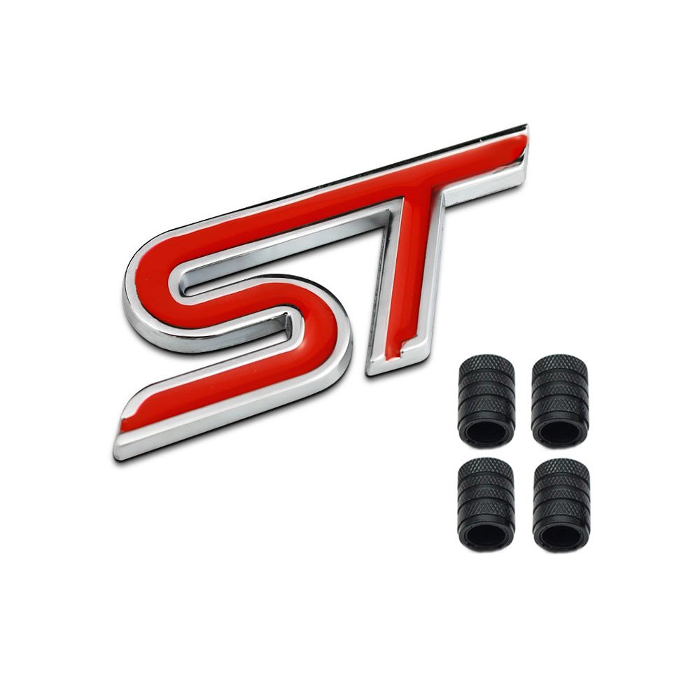 Dsycar 3D Metall ST Logo Auto Abzeichen Emblem Aufkleber + 4 Stücke Rändelte Stil Mit Kunststoff Kern Ventilkappen für Universal Car Styling Dekorative Zubehör (#3) von Dsycar