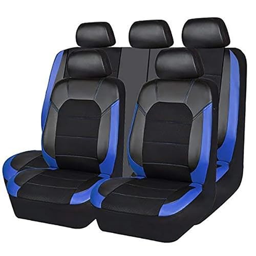 DTGTEX 9 Stück Maßgeschneidertes Auto PU Leder Sitzbezüge Sets für Dacia Jogger 2022-2024,Airbag kompatibel wasserdicht komplett vorne und hinten Schonbezüge,Auto zubehör,A/Black-Blue von DTGTEX