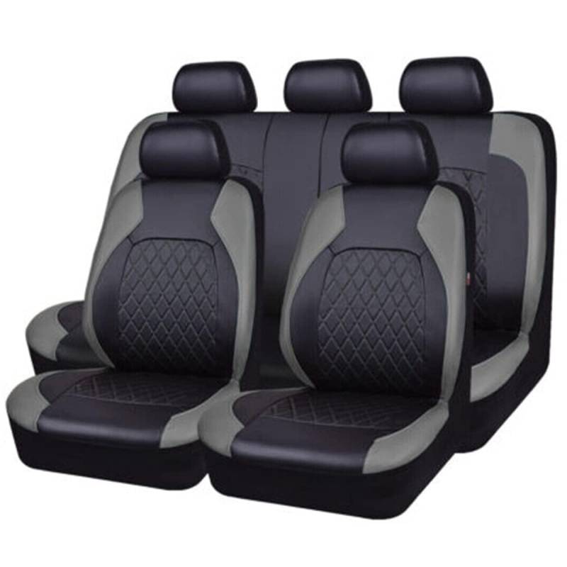 DTGTEX 9 Stück Maßgeschneidertes Auto PU Leder Sitzbezüge Sets für Ford Ecosport 2018-2023,Airbag kompatibel wasserdicht komplett vorne und hinten Schonbezüge,Auto zubehör,A-Gray von DTGTEX