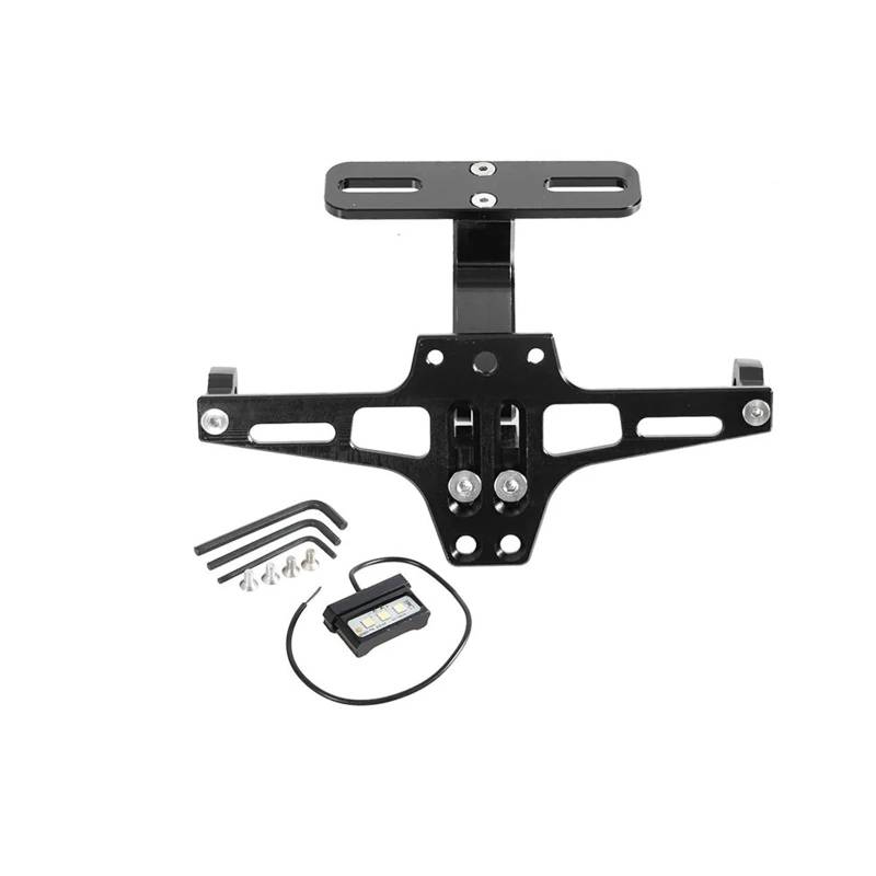 Kennzeichenhalter Motorrad Kennzeichenhalter Kotflügel LED-Licht Passend für Yamaha MT07 MT10 Passend für Kawasaki Passend für Harley Passend für Honda Seitliche Kennzeichenhalterung(Black) von DTYBJN