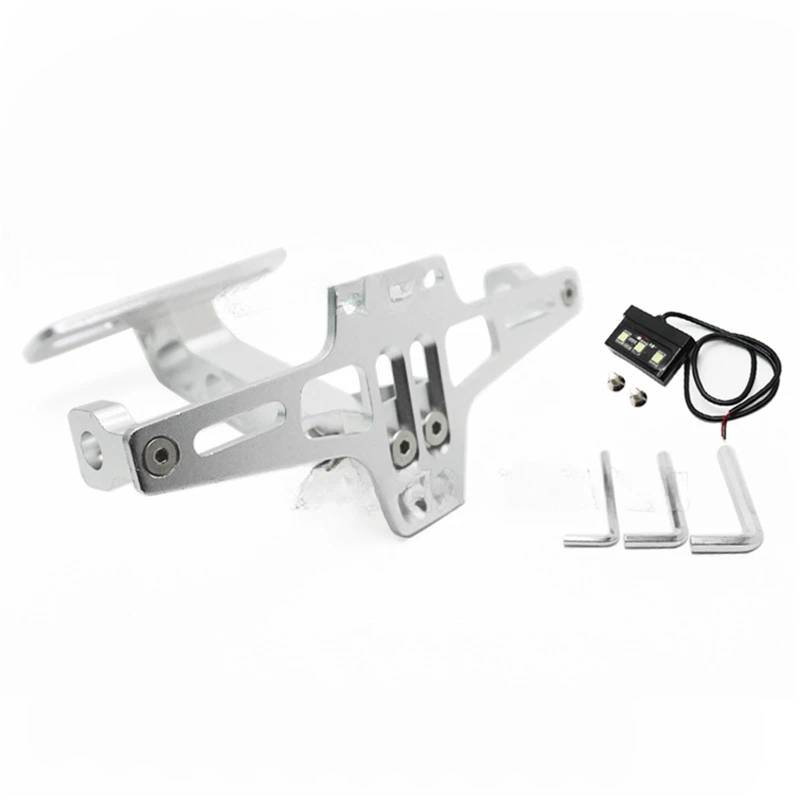 Kennzeichenhalter Motorrad-Kennzeichenhalter hinten, Blinker, passend für Honda, passend für Suzuki, passend für Kawasaki MT07 MT09 MT10 Seitliche Kennzeichenhalterung(Silver with Light) von DTYBJN