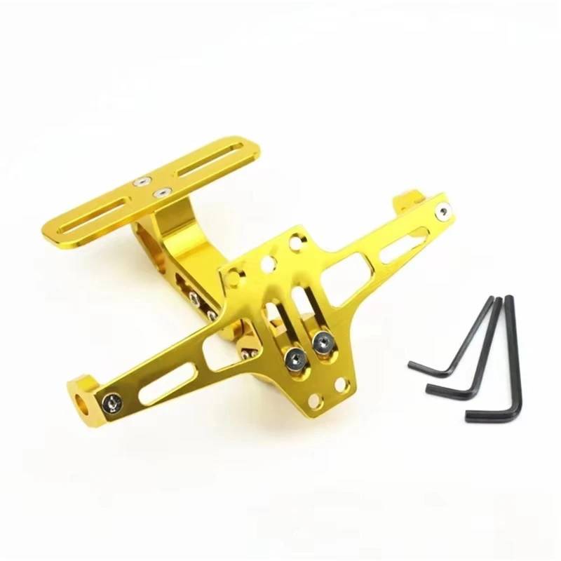 Kennzeichenhalter Universell verstellbare Kennzeichenhalterung für Motorräder. Blinkerhalter hinten. Seitliche Kennzeichenhalterung(Gold) von DTYBJN