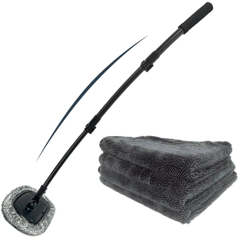 15° Bogen Auto Waschbürste Kit Mit Mikrofasertücher Auto, Teleskopstiel 113cm Aluminium Autowaschbürste Weich Mikrofaser Mopp Langem Griff Für Wohnmobil Lkw Kfz Boot Kratzerfreie Reinigungswerkzeug von DU Life