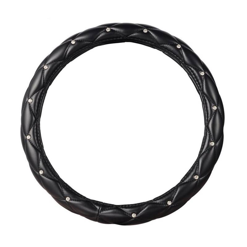 Universal Auto Lenkradschoner, 38CM / 15'' Lenkradhülle Lenkrad Abdeckung mit Diamanten Lenkradbezug Anti Rutsch Leder Anti Rutsch Atmungsaktiv Lenkradabdeckung, von DUBENS (Schwarz) von DUBENS
