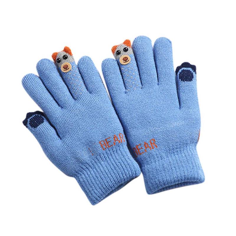 DUHGBNE Cartoon Winter Warme Skihandschuhe Jungen Finger Fleece Gestrickte Volle Baby Handschuhe Fäustlinge Handschuhe Handschuhe Damen Auto (Blue, One Size) von DUHGBNE