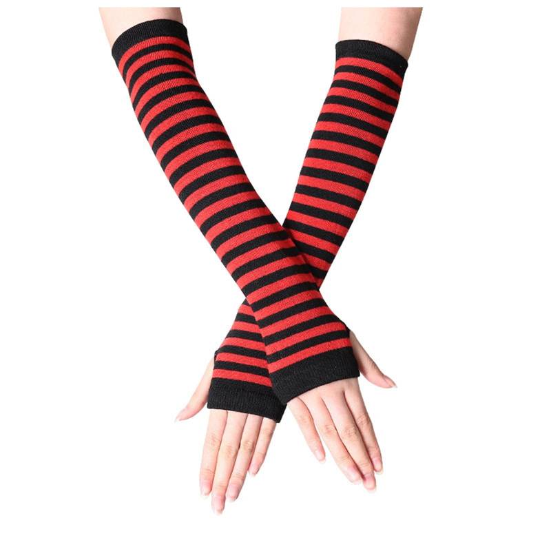 DUHGBNE Fingerlose lange Handschuhe Punk Gothic Warmer Arm Handschuhe Armstulpen Schwarz Rot (Red, One Size) von DUHGBNE