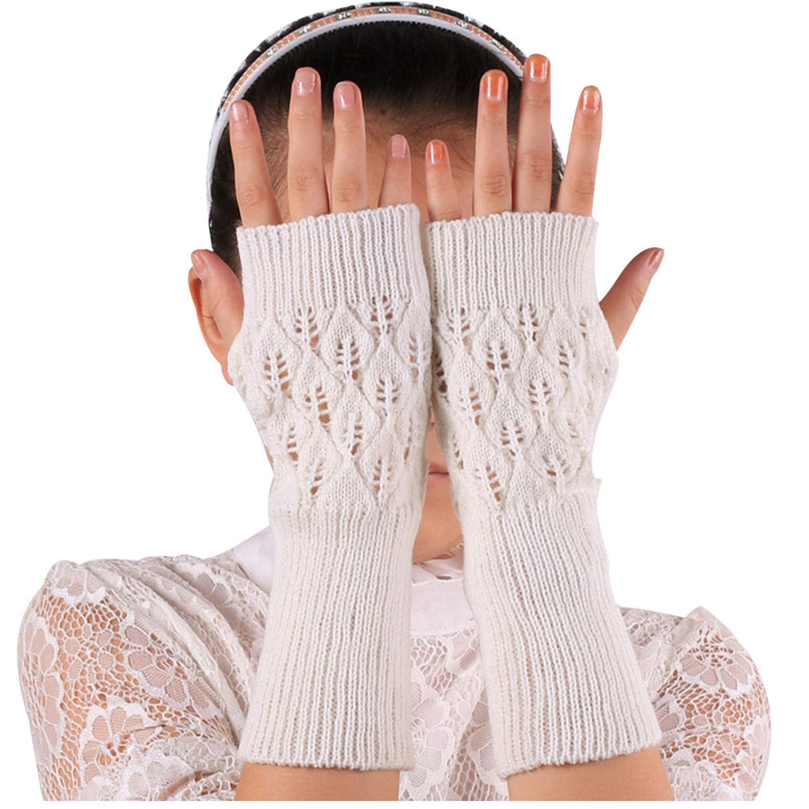 DUHGBNE Fingerlose warme Strickarme warm halten mitten Winter weiche Handschuhe Damenhandschuhe Dünne Baumwollhandschuhe Ohne Finger (White, One Size) von DUHGBNE