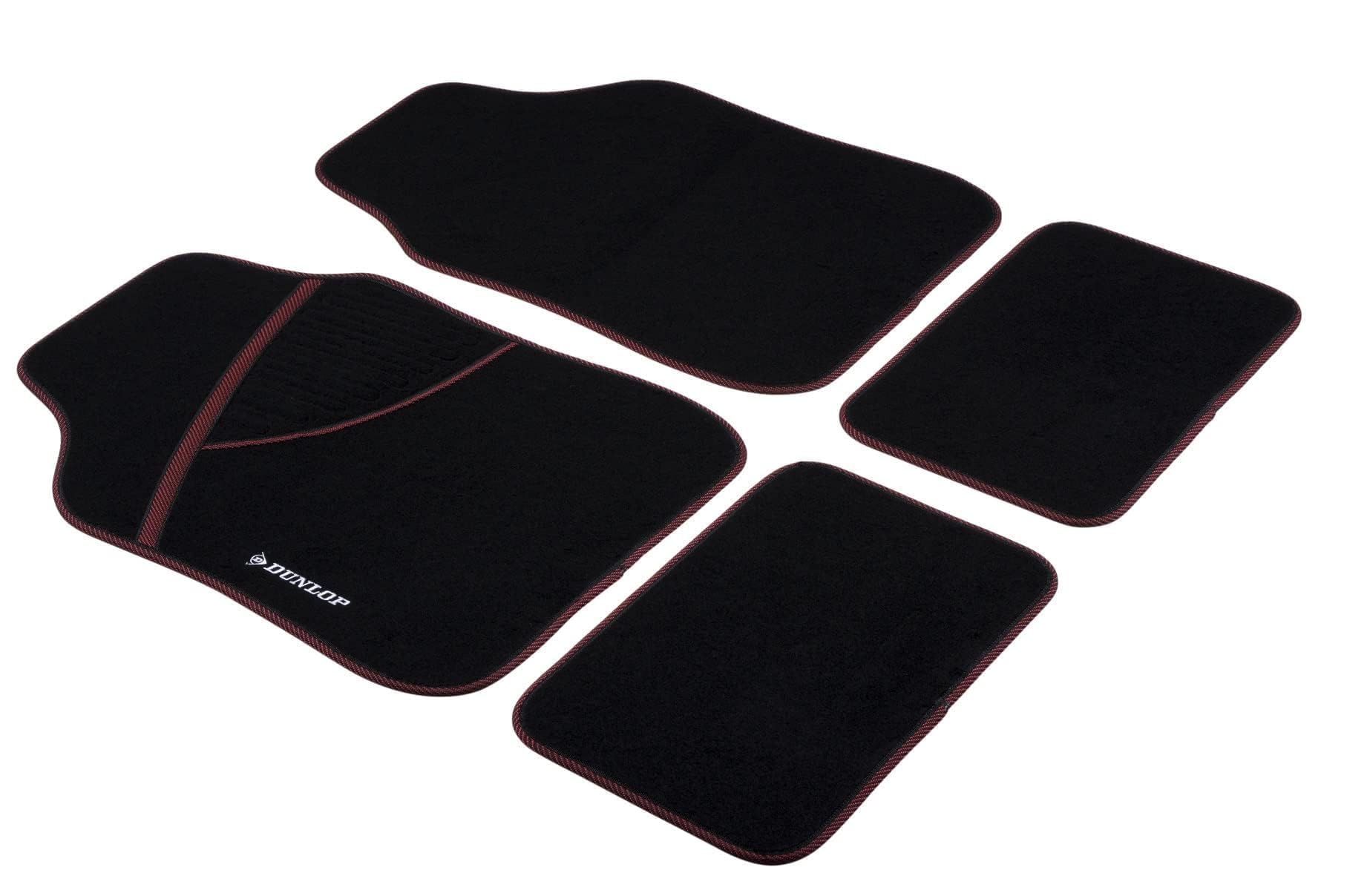 Dunlop Fußmatten Auto - 4 Stück - 2 Automatten 66 x 44 cm - 2 Auto Fußmatten 28 x 42 cm - Verstärkte Fersenkissen - Anti-Rutsch - Schwarz/Rot Dunlop Fußmatten Auto - 4 Stück - 2 Automatten 66 x 44 cm - 2 Auto Fußmatten 28 x 42 cm - Verstärkte Fersenkissen - Anti-Rutsch - Schwarz/Rot von Dunlop