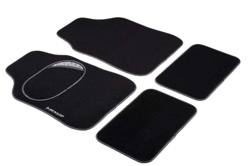 Dunlop Fußmatten Auto - 4 Stück - 2 Automatten 66 x 44 cm - 2 Auto Fußmatten 28 x 42 cm - Verstärkte Fersenkissen - Anti-Rutsch - Schwarz von Dunlop