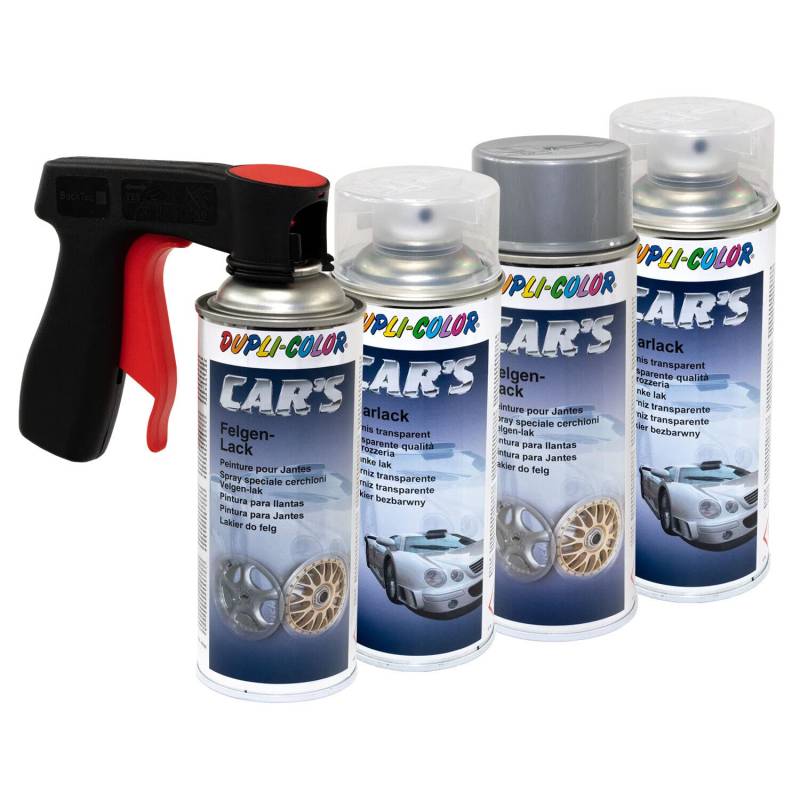 Felgenlack Lack Spray Car's Dupli Color 385919 Silber 2 X 400 ml + Klarlack 385858 2 X 400 ml mit Pistolengriff von DUPLI_bundle