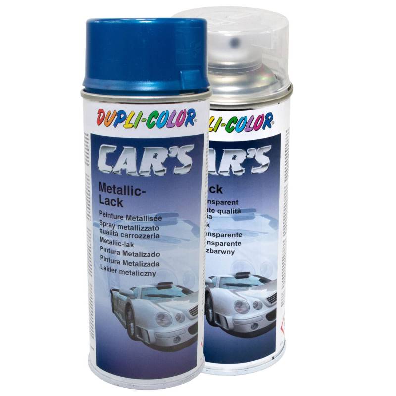Lackspray Spraydose Cars Dupli Color 706837 blau azurblau metallic 400 ml + Klarlack 385858 400 ml von DUPLI_bundle