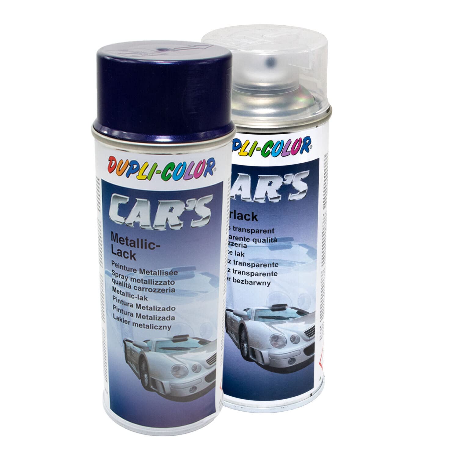Lackspray Spraydose Cars Dupli Color 706844 blau-lila metallic 400 ml + Klarlack 385858 400 ml von DUPLI_bundle