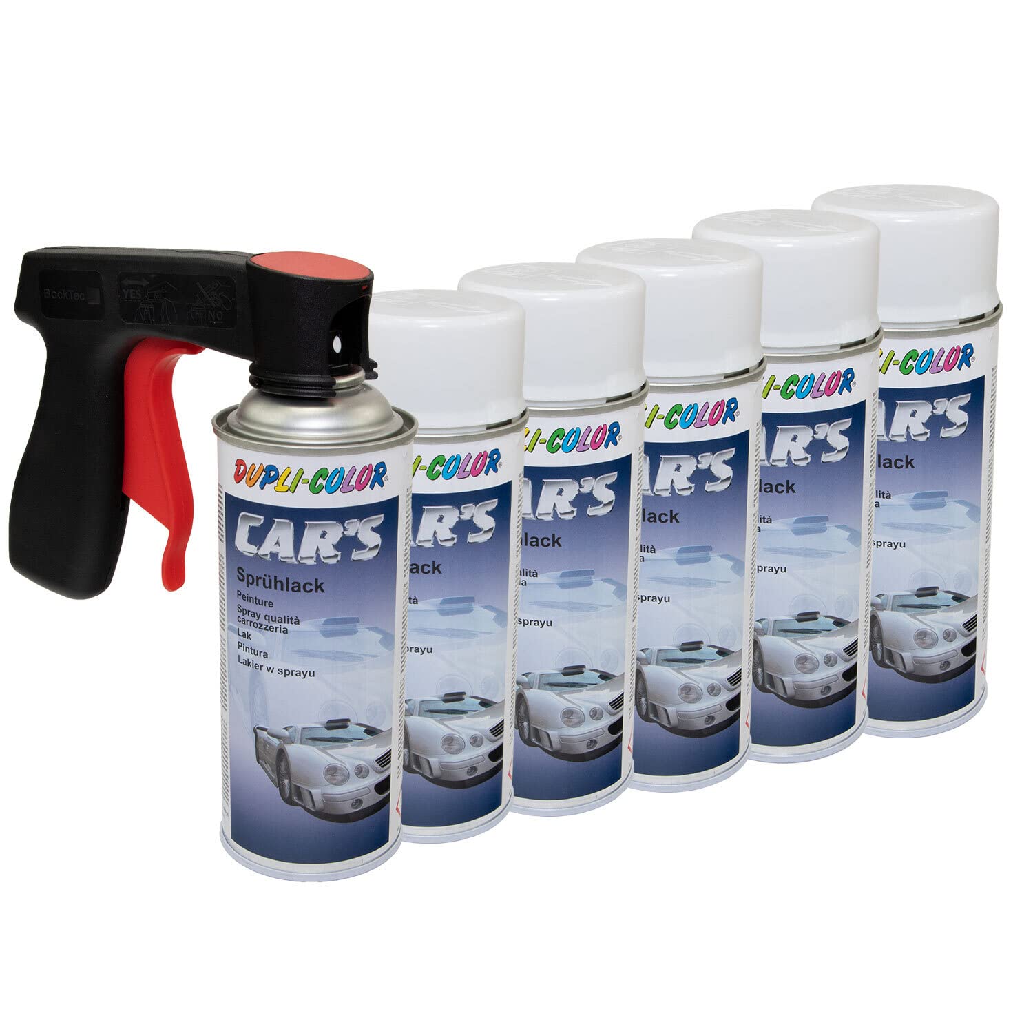 Lackspray Spraydose Sprühlack Cars Dupli Color 385896 weiss glänzend 6 X 400 ml mit Pistolengriff von DUPLI_bundle