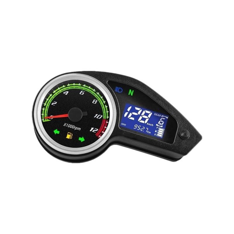 DUSHUO Kilometerzähler Motorrad 0~12000 RPM Tachometer LCD Digital Instrument Kilometerzähler Motorrad Dashboard Tachometer Universal Motor Für 12V(Without Sensor) von DUSHUO