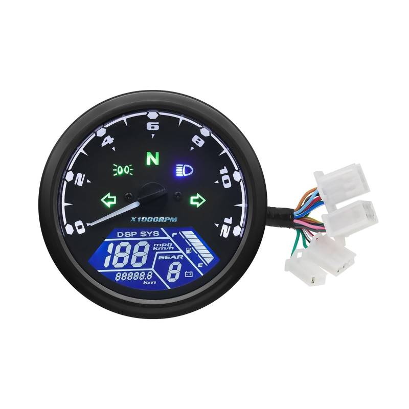 DUSHUO Kilometerzähler Motorrad 12000PRM LCD LCD-Computer-geschwindigkeitsmesser-grüne Tachometer Motorrad Gauge Motorrad Digital Dash FÜR 1-4 Zylinder Für(Speedometer) von DUSHUO
