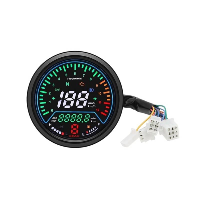 DUSHUO Kilometerzähler Motorrad 12V Motorrad Tachometer Kilometerzähler Messgerät Universal Multifunktions-Digitalanzeige Tachometer Ölstandsmesser Spannung KMH(Without Sensor) von DUSHUO