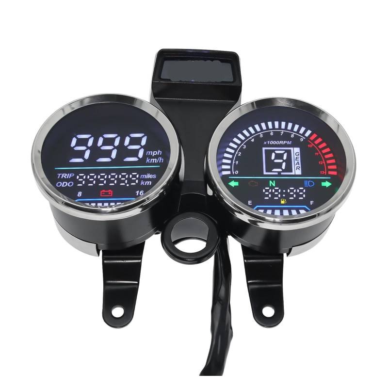 DUSHUO Kilometerzähler Motorrad Digitale Meter Montage Motorrad LCD-Computer-geschwindigkeitsmesser-grüne Kraftstoff Meter Voltmeter Digital Tacho Für Gn 125 von DUSHUO
