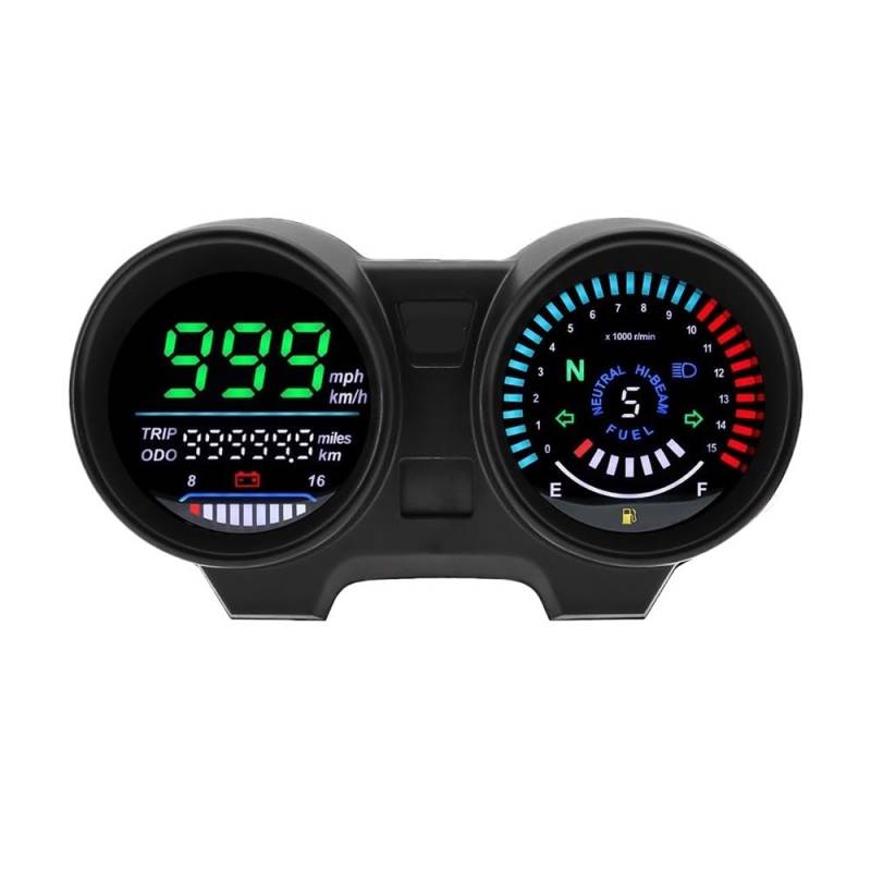 DUSHUO Kilometerzähler Motorrad Digitale Motorrad Tachometer MPH Km/h Meter Montage LCD-Computer-geschwindigkeitsmesser-grüne Getriebe Anzeige Instrument Für GN 125 von DUSHUO