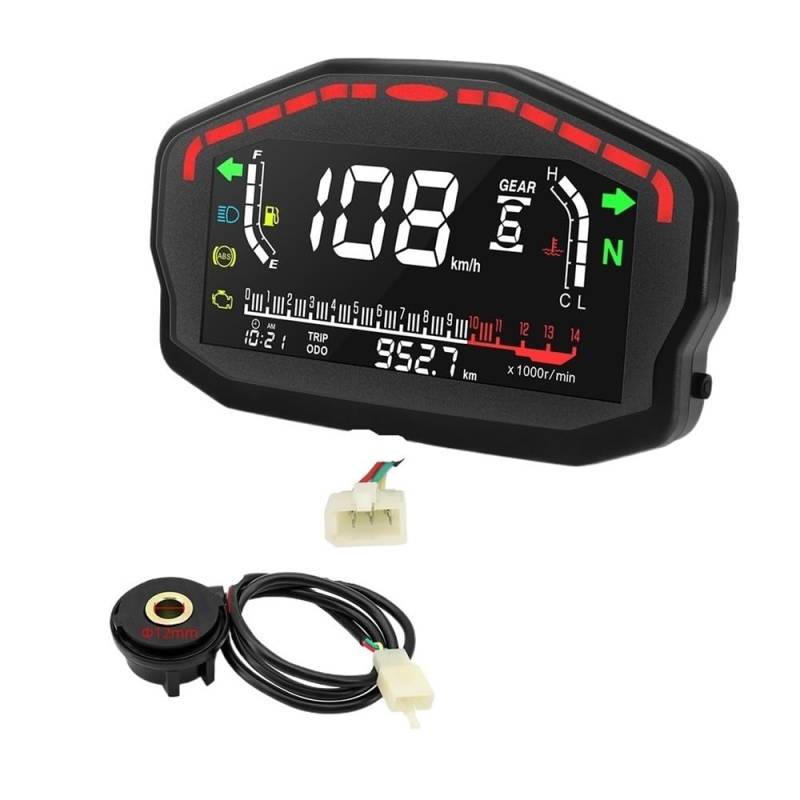 DUSHUO Kilometerzähler Motorrad Motorrad Bord Meter Tacho Erwachsene Benzin Motorrär Digital LCD Dash Panel Universal Für(with Turbine Sensor) von DUSHUO