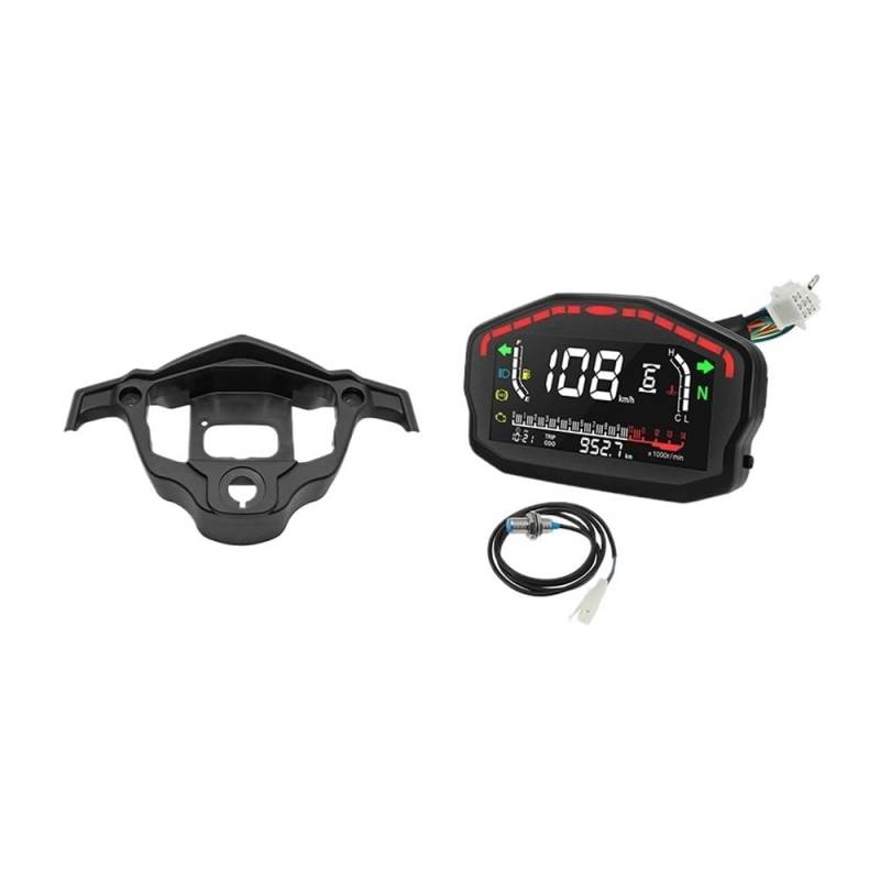 DUSHUO Kilometerzähler Motorrad Motorrad Digital Dash Panel Universal LCD-Computer-geschwindigkeitsmesser-grüne 2 4 Zylinder Für(Meter Bracket Sensor) von DUSHUO