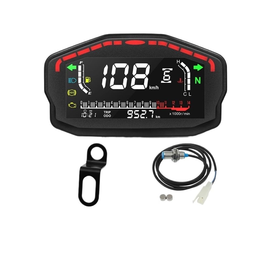 DUSHUO Kilometerzähler Motorrad Motorrad Digital Dash Panel Universal LCD-Computer-geschwindigkeitsmesser-grüne 2 4 Zylinder Für(Meter Sensor Holder) von DUSHUO