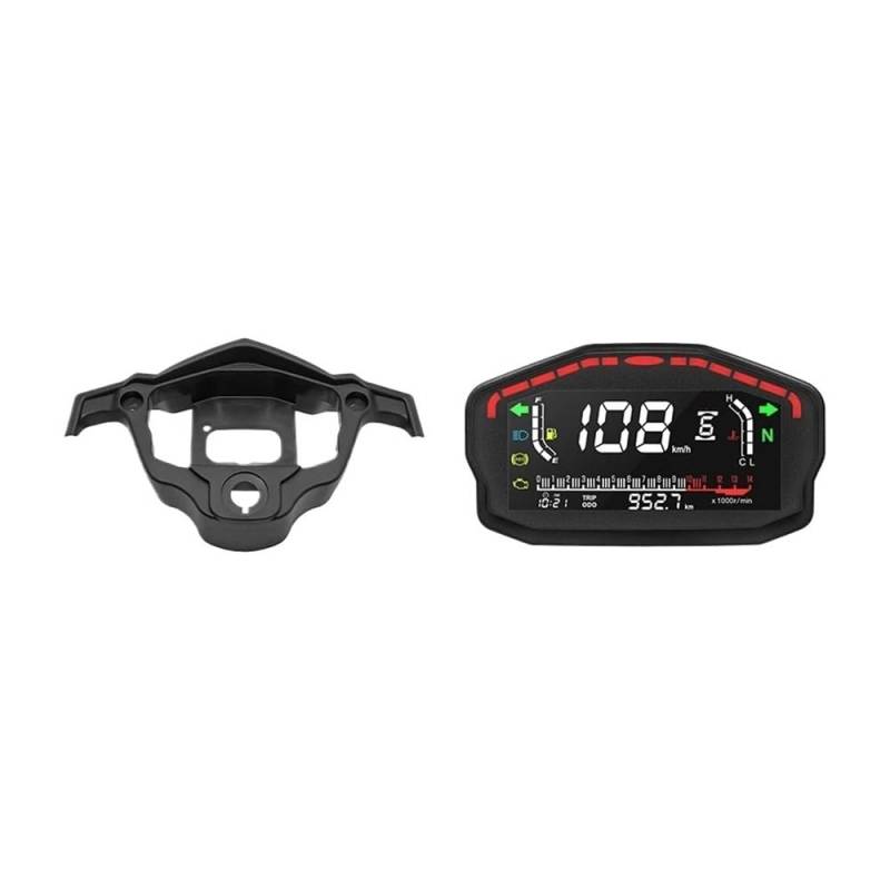 DUSHUO Kilometerzähler Motorrad Motorrad Digital Dash Panel Universal LCD-Computer-geschwindigkeitsmesser-grüne 2 4 Zylinder Für(Meter and Bracket) von DUSHUO