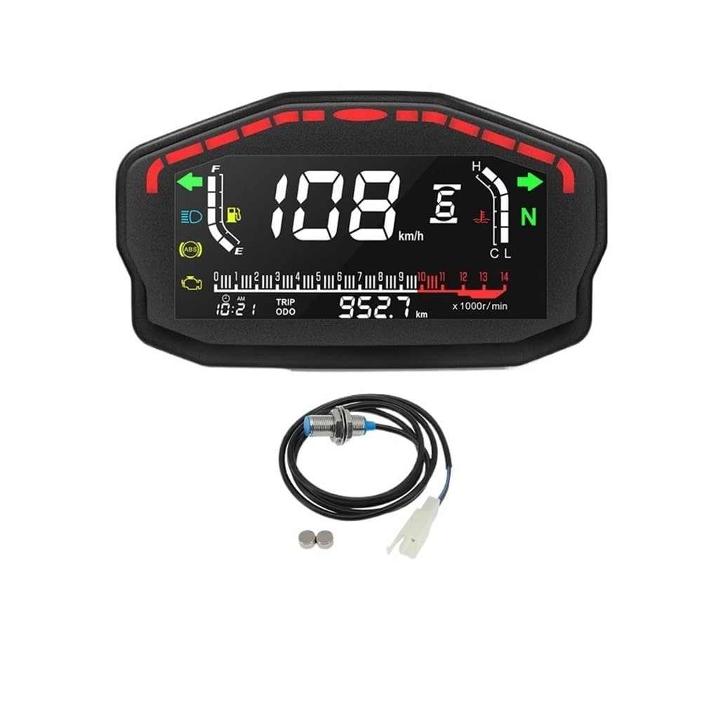 DUSHUO Kilometerzähler Motorrad Motorrad Digital Dash Panel Universal LCD-Computer-geschwindigkeitsmesser-grüne 2 4 Zylinder Für(Meter and Sensor A) von DUSHUO