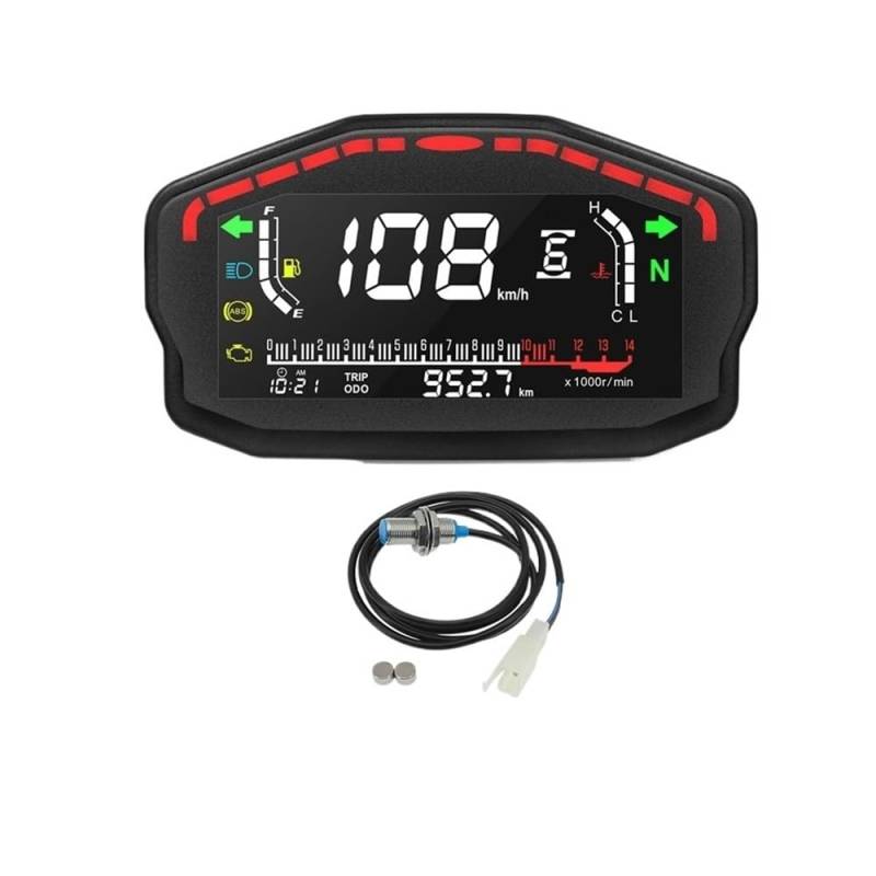 DUSHUO Kilometerzähler Motorrad Motorrad Digital Dash Panel Universal LCD-Computer-geschwindigkeitsmesser-grüne 2 4 Zylinder Für(Meter and Sensor A) von DUSHUO