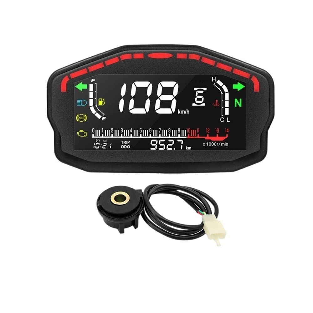 DUSHUO Kilometerzähler Motorrad Motorrad Digital Dash Panel Universal LCD-Computer-geschwindigkeitsmesser-grüne 2 4 Zylinder Für(Meter and Sensor B) von DUSHUO
