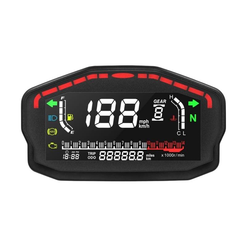 DUSHUO Kilometerzähler Motorrad Motorrad Digital Dash Panel Universal LCD LCD-Computer-geschwindigkeitsmesser-grüne 1/2/4 Zylinr Für(Without Sensor) von DUSHUO