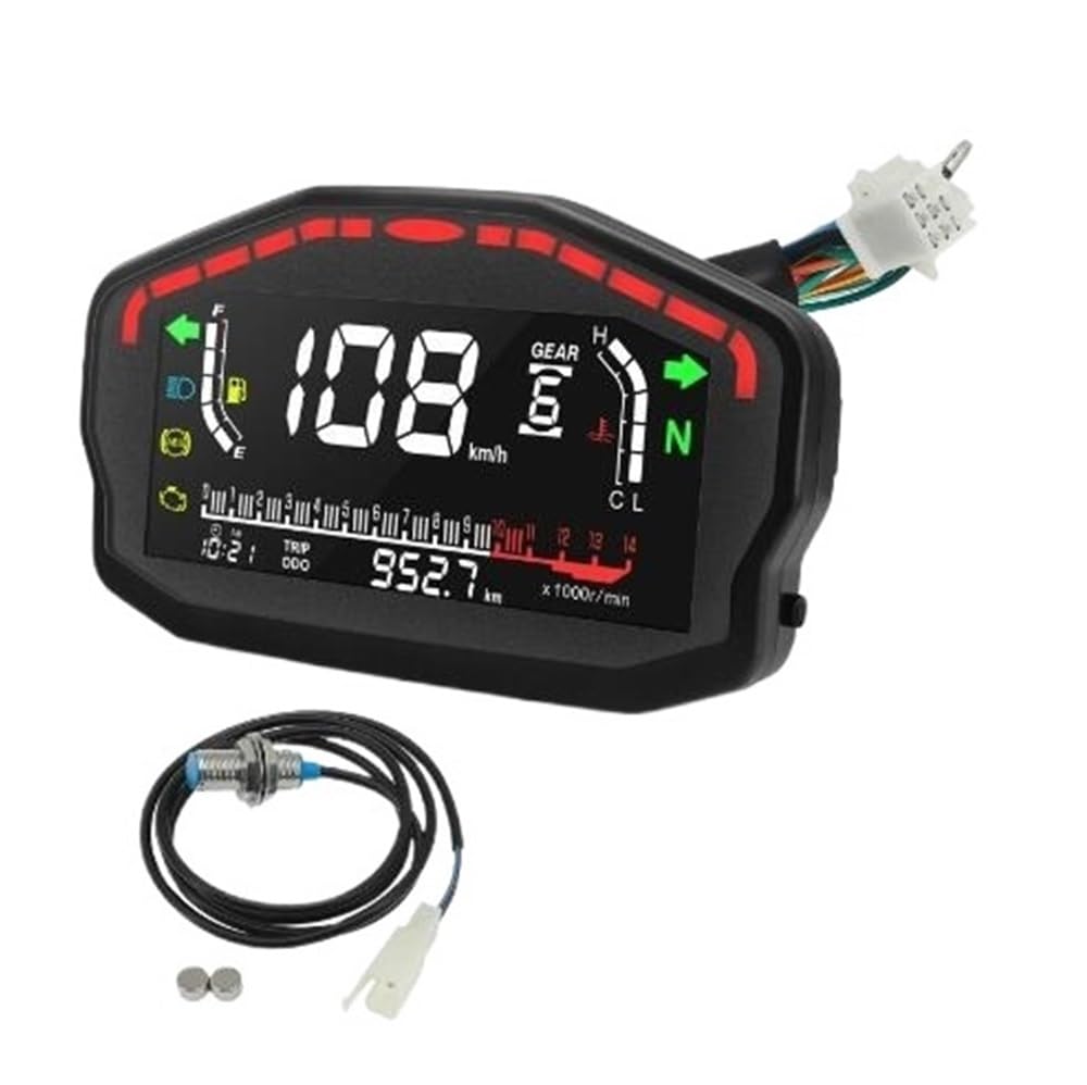 DUSHUO Kilometerzähler Motorrad Motorrad Digital Dash Panel Universal LCD LCD-Computer-geschwindigkeitsmesser-grüne 1/2/4 Zylinr Für(with Sensor) von DUSHUO
