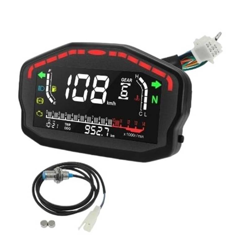 DUSHUO Kilometerzähler Motorrad Motorrad Digital Dash Panel Universal LCD LCD-Computer-geschwindigkeitsmesser-grüne 1/2/4 Zylinr Für(with Sensor) von DUSHUO